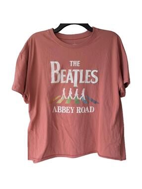 The Beatles Abbey Road Graphic Cropped Women's XL Muted Rose Rock Band Boxy Tee